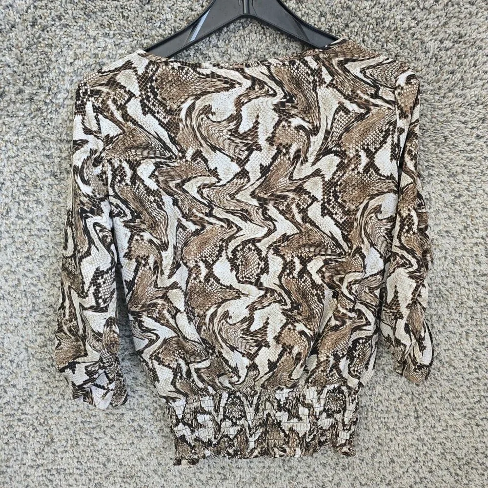 Michael Kors Top Womens XS Brown Snake Print‎ Semi Sheer Blouse Roll Tab Sleeve - Picture 7 of 7